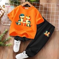 Bộ thun cotton áo in rắn 2025 quần jogger dễ thương cho bé trai BXG1216