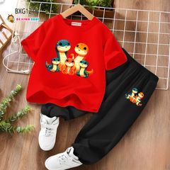 Bộ thun cotton áo in rắn 2025 quần jogger dễ thương cho bé trai BXG1216