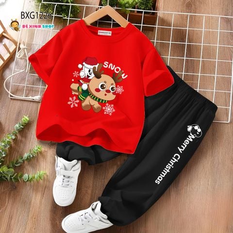 Bộ thun cotton quần jogger Noel dễ thương cho bé trai BXG1225