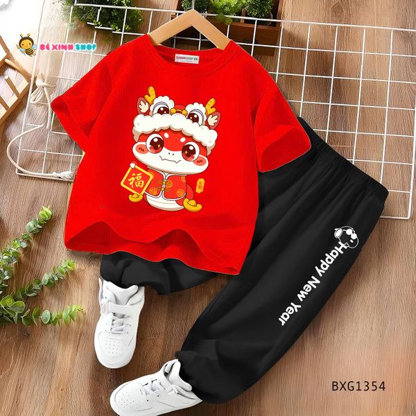 Bộ thun cotton quần jogger dễ thương cho bé trai BXG1354