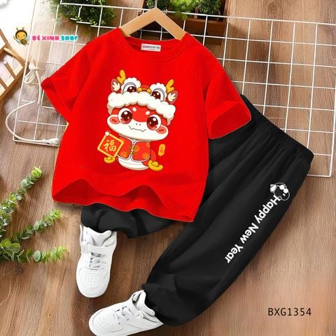 Bộ thun cotton quần jogger dễ thương cho bé trai BXG1354