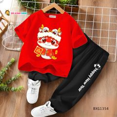 Bộ thun cotton quần jogger dễ thương cho bé trai BXG1354