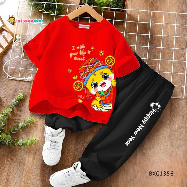 Bộ thun cotton quần jogger dễ thương cho bé trai BXG1354