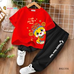 Bộ thun cotton quần jogger dễ thương cho bé trai BXG1354