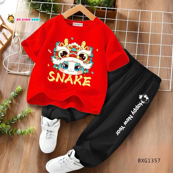 Bộ thun cotton quần jogger dễ thương cho bé trai BXG1354