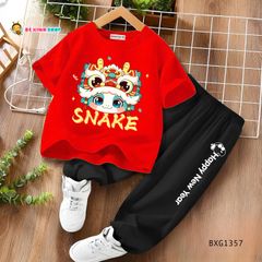 Bộ thun cotton quần jogger dễ thương cho bé trai BXG1354