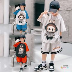 Bộ thun bóng Labubu tay raplang dễ thương cho bé trai BXG1023