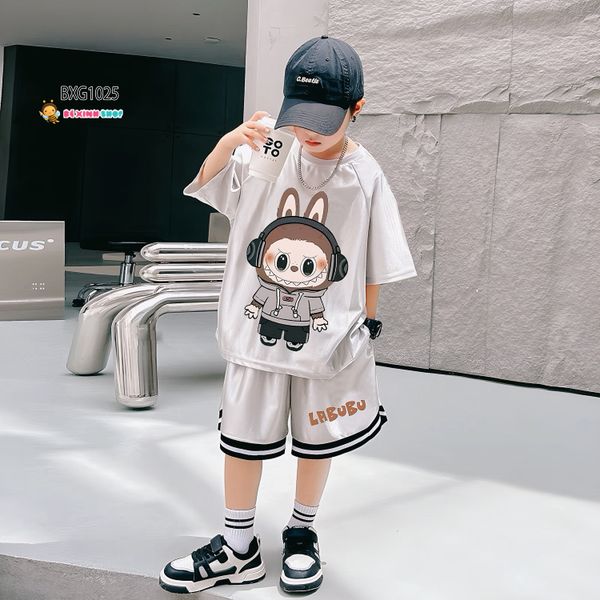 Bộ thun bóng Labubu tay raplang dễ thương cho bé trai BXG1023