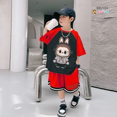 Bộ thun bóng Labubu tay raplang dễ thương cho bé trai BXG1023