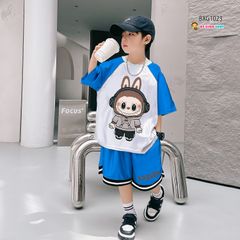 Bộ thun bóng Labubu tay raplang dễ thương cho bé trai BXG1023