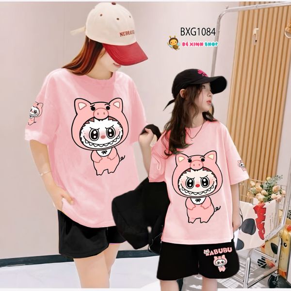 Bộ thun Labubu HEO dễ thương cho Mẹ & Bé Gái BXG1083