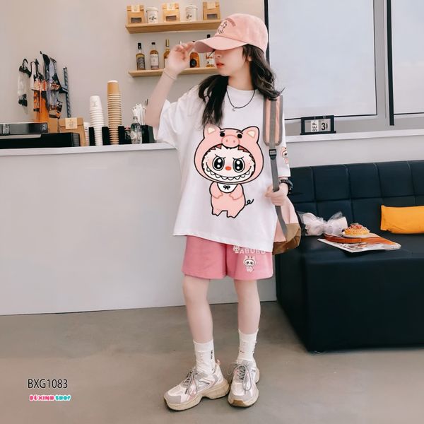 Bộ thun Labubu HEO dễ thương cho Mẹ & Bé Gái BXG1083