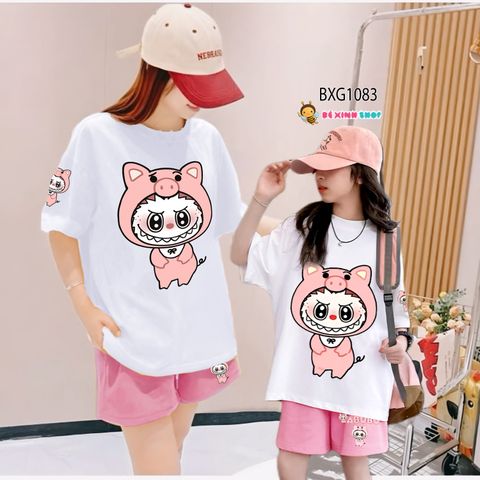 Bộ thun Labubu HEO dễ thương cho Mẹ & Bé Gái BXG1083