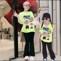 Bộ áo thun in Labubu quần ống LOE dễ thương cho bé gái BXG995