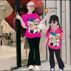 Bộ áo thun in Labubu quần ống LOE dễ thương cho bé gái BXG995