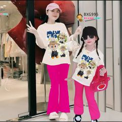 Bộ áo thun in Labubu quần ống LOE dễ thương cho bé gái BXG995