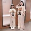 Bộ áo thun in Labubu quần sọc ống suông dễ thương cho Mẹ & Bé gái BXG989