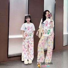 Bộ áo thun in Labubu quần SUÔNG HOẠ TIẾT dễ thương cho bé gái BXG1004