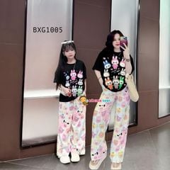 Bộ áo thun in Labubu quần SUÔNG HOẠ TIẾT dễ thương cho bé gái BXG1004