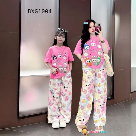 Bộ áo thun in Labubu quần SUÔNG HOẠ TIẾT dễ thương cho bé gái BXG1004