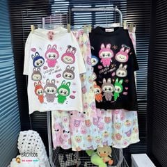 Bộ áo thun in Labubu quần SUÔNG HOẠ TIẾT dễ thương cho bé gái BXG1004