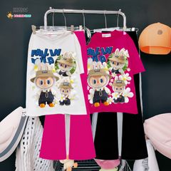 Bộ áo thun in Labubu quần ống LOE dễ thương cho bé gái BXG995