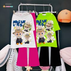 Bộ áo thun in Labubu quần ống LOE dễ thương cho bé gái BXG995