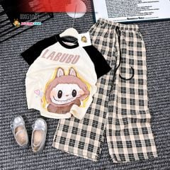 Bộ thun áo Raplang in Labubu quần suông caro dễ thương cho Mẹ & Bé Gái BXG1059
