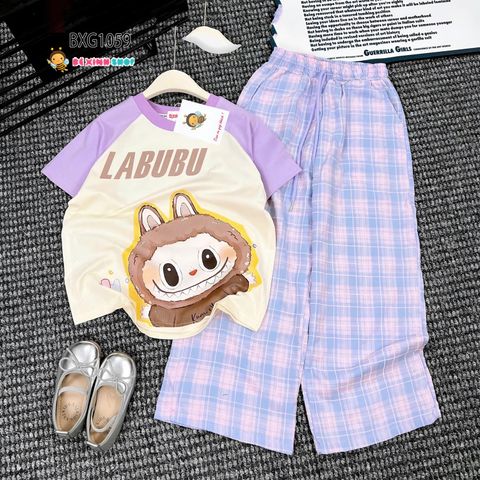 Bộ thun áo Raplang in Labubu quần suông caro dễ thương cho Mẹ & Bé Gái BXG1059