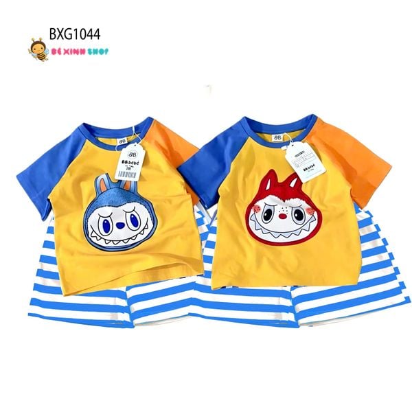 Bộ thun tay rapang Labubu quần sọc dễ thương cho bé trai & bé gái BXG1044