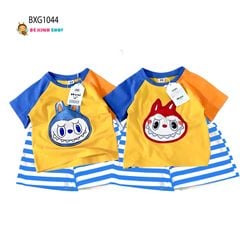 Bộ thun tay rapang Labubu quần sọc dễ thương cho bé trai & bé gái BXG1044