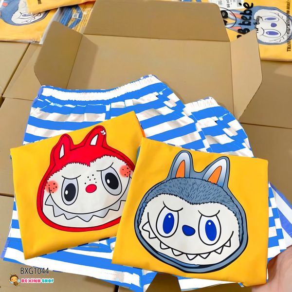 Bộ thun tay rapang Labubu quần sọc dễ thương cho bé trai & bé gái BXG1044