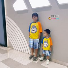 Bộ thun tay rapang Labubu quần sọc dễ thương cho bé trai & bé gái BXG1044