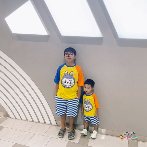 Bộ thun tay rapang Labubu quần sọc dễ thương cho bé trai & bé gái BXG1044