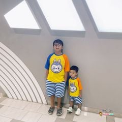 Bộ thun tay rapang Labubu quần sọc dễ thương cho bé trai & bé gái BXG1044