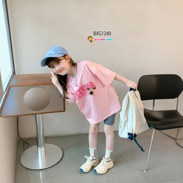 Bộ thun Áo gắn Đầu Cún Nổi quần legging dễ thương cho bé gái đi chơi, đi học BXG1240