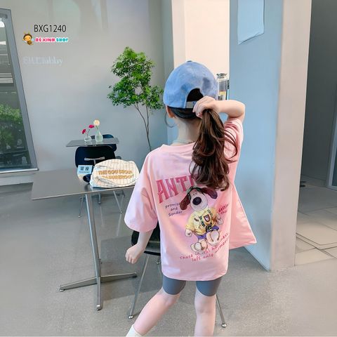 Bộ thun Áo gắn Đầu Cún Nổi quần legging dễ thương cho bé gái đi chơi, đi học BXG1240