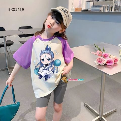 Set áo thun in Natra quần legging tay raplang dễ thương cho bé gái BXG1459