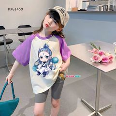 Set áo thun in Natra quần legging tay raplang dễ thương cho bé gái BXG1459