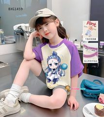 Set áo thun in Natra quần legging tay raplang dễ thương cho bé gái BXG1459