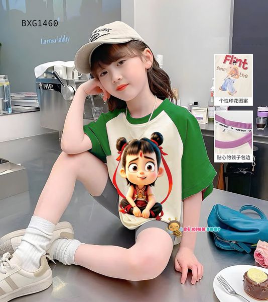 Set áo thun in Natra quần legging tay raplang dễ thương cho bé gái BXG1459