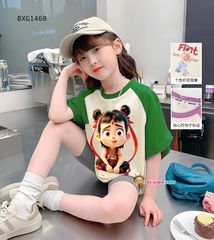 Set áo thun in Natra quần legging tay raplang dễ thương cho bé gái BXG1459