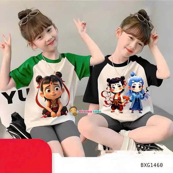 Set áo thun in Natra quần legging tay raplang dễ thương cho bé gái BXG1459