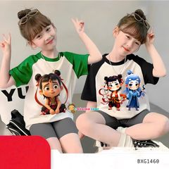 Set áo thun in Natra quần legging tay raplang dễ thương cho bé gái BXG1459