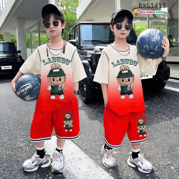 Bộ thun loang in Labubu Phối bo thể thao dễ thương cho bé trai BXG1417