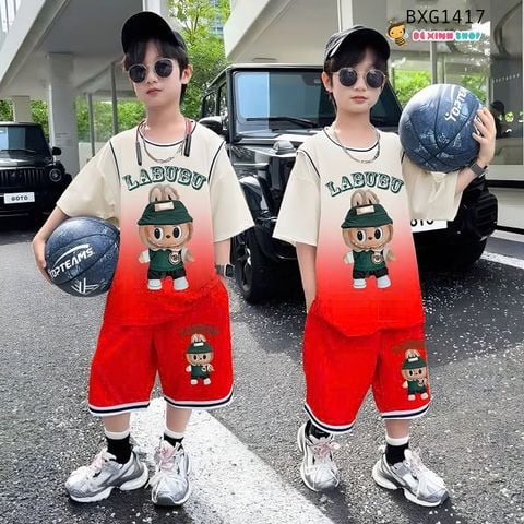 Bộ thun loang in Labubu Phối bo thể thao dễ thương cho bé trai BXG1417