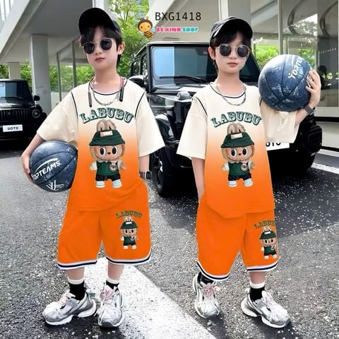 Bộ thun loang in Labubu Phối bo thể thao dễ thương cho bé trai BXG1417