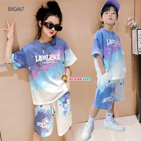 Bộ thun in loang màu LAMLICK dễ thương cho bé trai & bé  gái BXG667