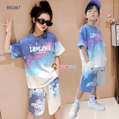 Bộ thun in loang màu LAMLICK dễ thương cho bé trai & bé  gái BXG667