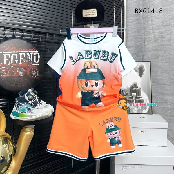 Bộ thun loang in Labubu Phối bo thể thao dễ thương cho bé trai BXG1417